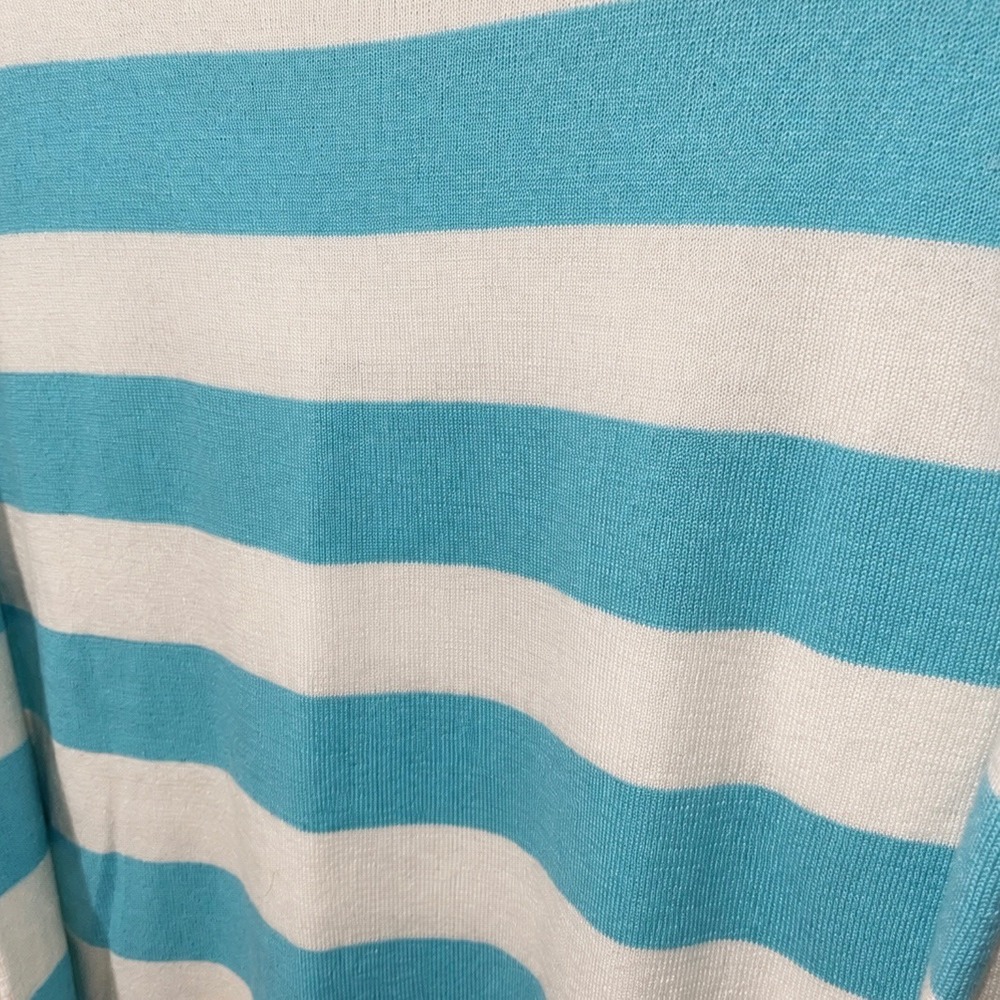 Talbots Women's L Blue White Green Striped Knit Crewneck Pullover Sweater - Picture 2 of 6